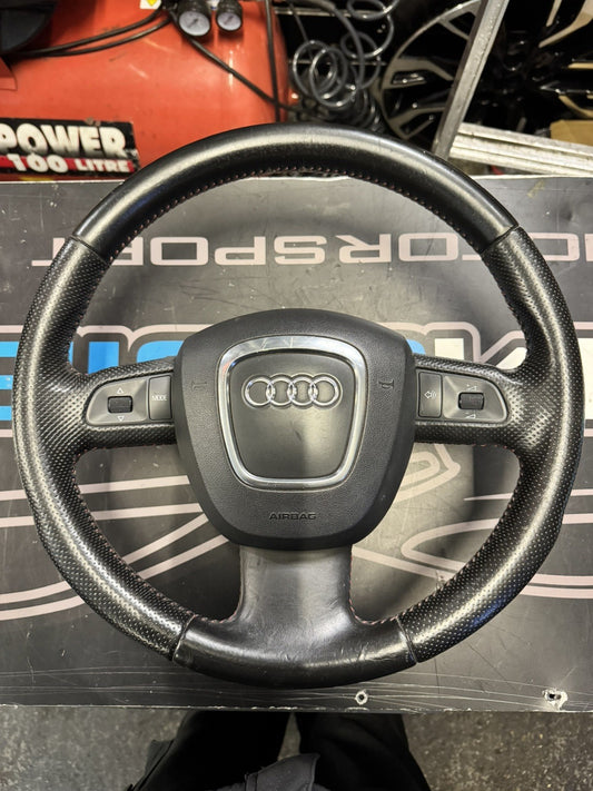 AUDI A3 8P BLACK LEATHER MULTIFUNCTION STEERING WHEEL 2009-12