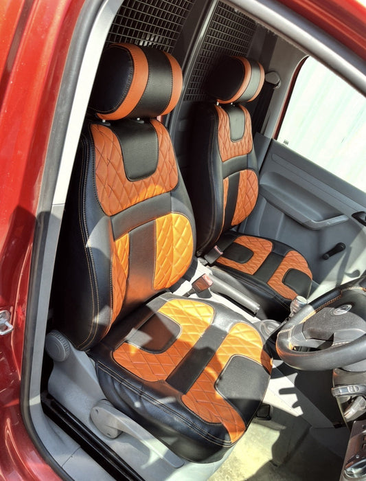 MK3 VW CADDY FRONT SEATS WITH CUSTOM LEATHER FITTED SEAT COVERS