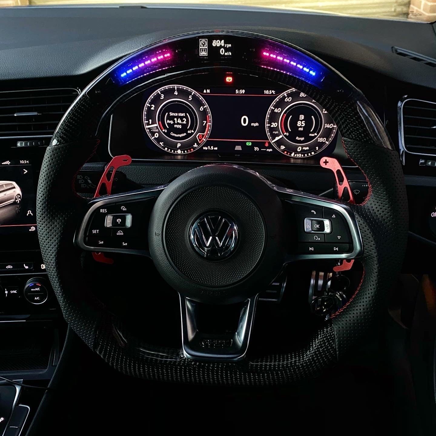 Volkswagen Polo AW MK6 GTI / R Line LED Display Carbon Fibre Steering Wheel (LED CUSTOM / 2018+ Models)