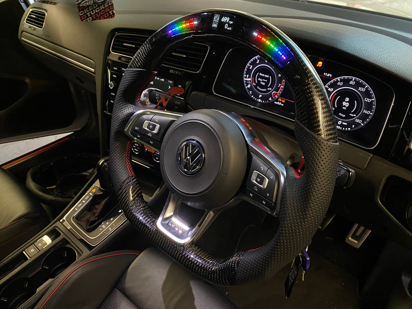 Volkswagen Golf MK7 / MK7.5 GTI / R LED Display Carbon Fibre Steering Wheel (LED CUSTOM / 2013 - 2020 Models)